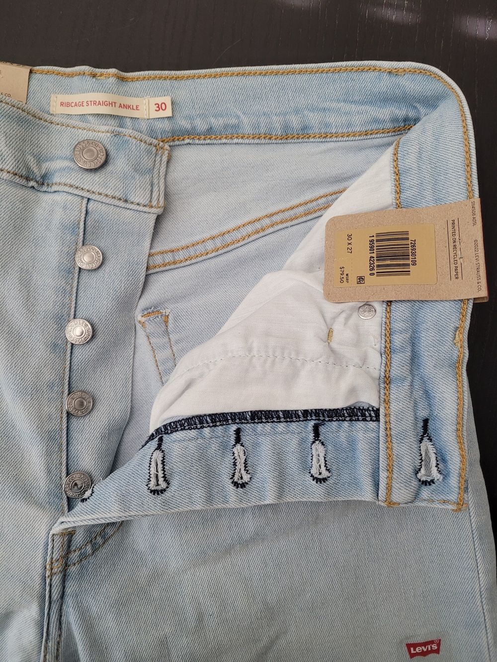 Levi's Ribcage Straight Ankle Jeans - Light Wash, Pale Blue, Buttonfly - Picture 9 of 11